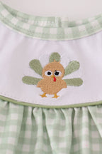 Sage turkey embroidery gingham dress
