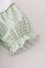 Sage turkey embroidery gingham dress