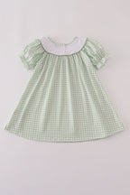 Sage turkey embroidery gingham dress