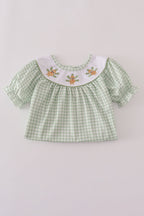 Sage turkey embroidery gingham dress