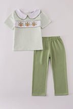 Sage turkey embroidery gingham pants set