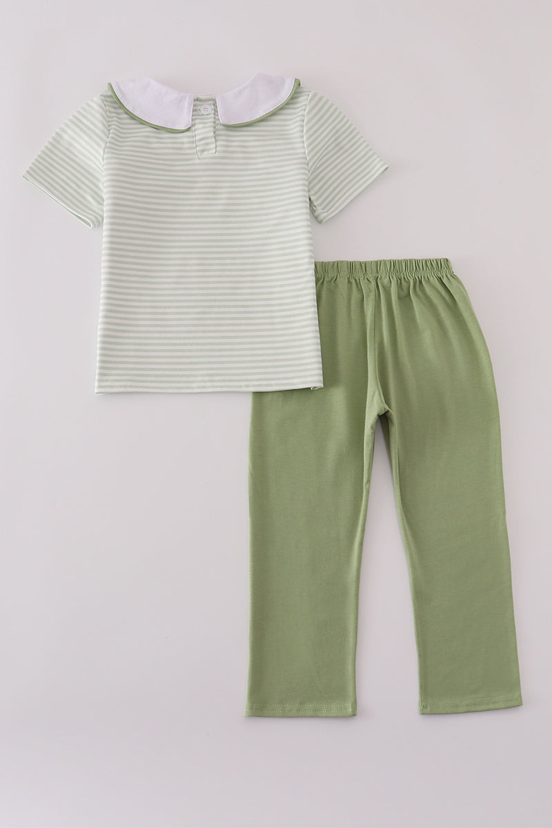 Sage turkey embroidery gingham pants set