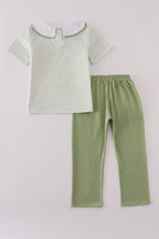Sage turkey embroidery gingham pants set