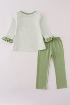 Sage turkey applique stripe pants set