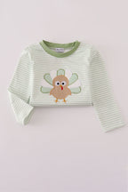Sage turkey applique stripe top