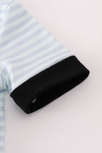 Blue Halloween spider embroidery stripe romper