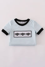 Blue Halloween spider embroidery stripe romper