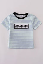 Blue Halloween spider embroidery stripe top