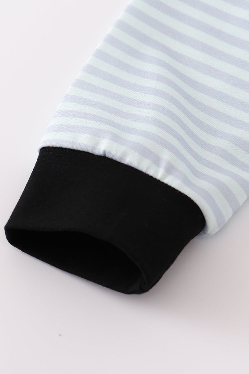 Blue Halloween spider embroidery stripe pants set