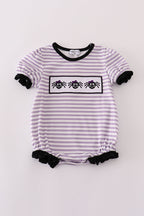Purple Halloween spider embroidery stripe ruffle bubble