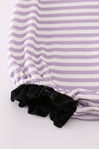 Purple Halloween spider embroidery stripe ruffle bubble