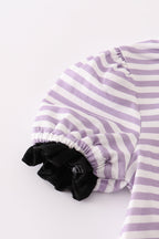 Purple Halloween spider embroidery stripe ruffle bubble