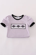 Purple Halloween spider embroidery stripe ruffle bubble