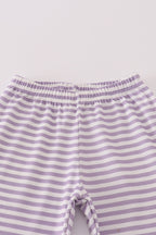 Purple Halloween spider embroidery stripe pants set