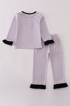 Purple Halloween spider embroidery stripe pants set