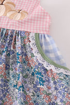 Blue floral pumpkin embroidery ruffle pants set