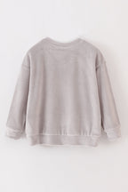 Grey velvet blessed embroidery mom&me sweatshirt
