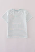 Blue pumpkin embroidery stripe top