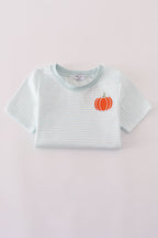 Blue pumpkin embroidery stripe top