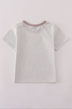 Grey puppy embroidery stripe top