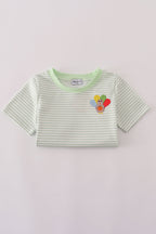Green turkey embroidery stripe top