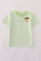 Green scarecrow embroidery stripe top