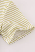 Green pinecone embroidery stripe top