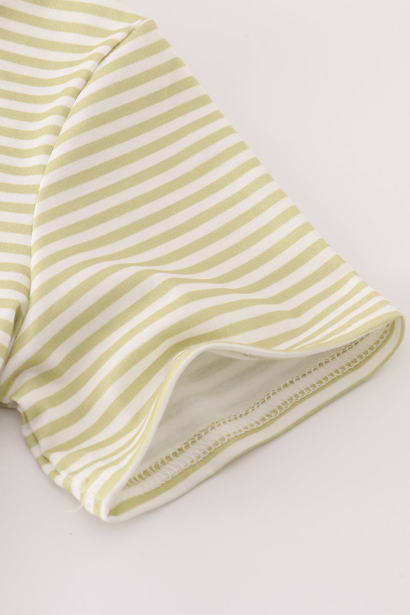 Green pinecone embroidery stripe top