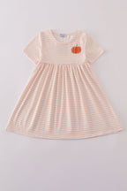 Pumpkin embroidery stripe dress