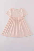 Pumpkin embroidery stripe dress