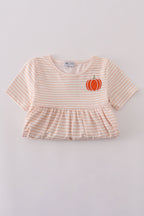 Pumpkin embroidery stripe dress