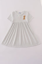 Puppy embroidery stripe dress