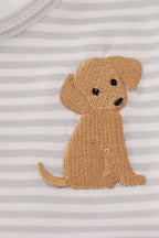 Puppy embroidery stripe dress