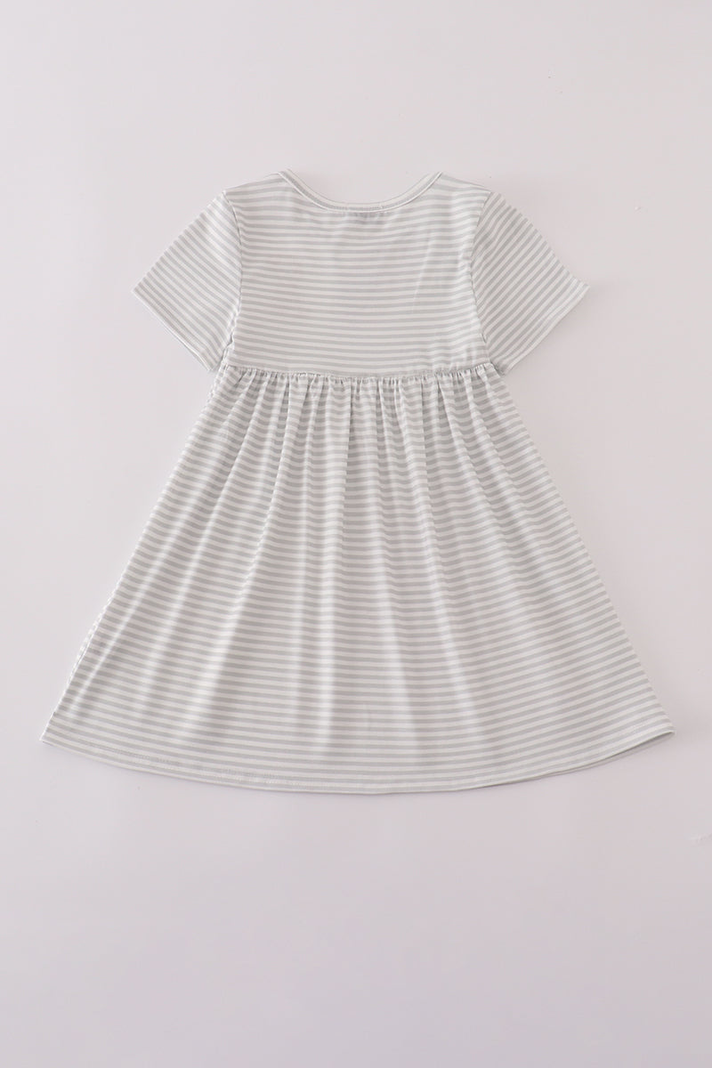 Puppy embroidery stripe dress