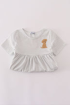Puppy embroidery stripe dress