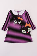 Purple halloween cat stripe dress 2pc set