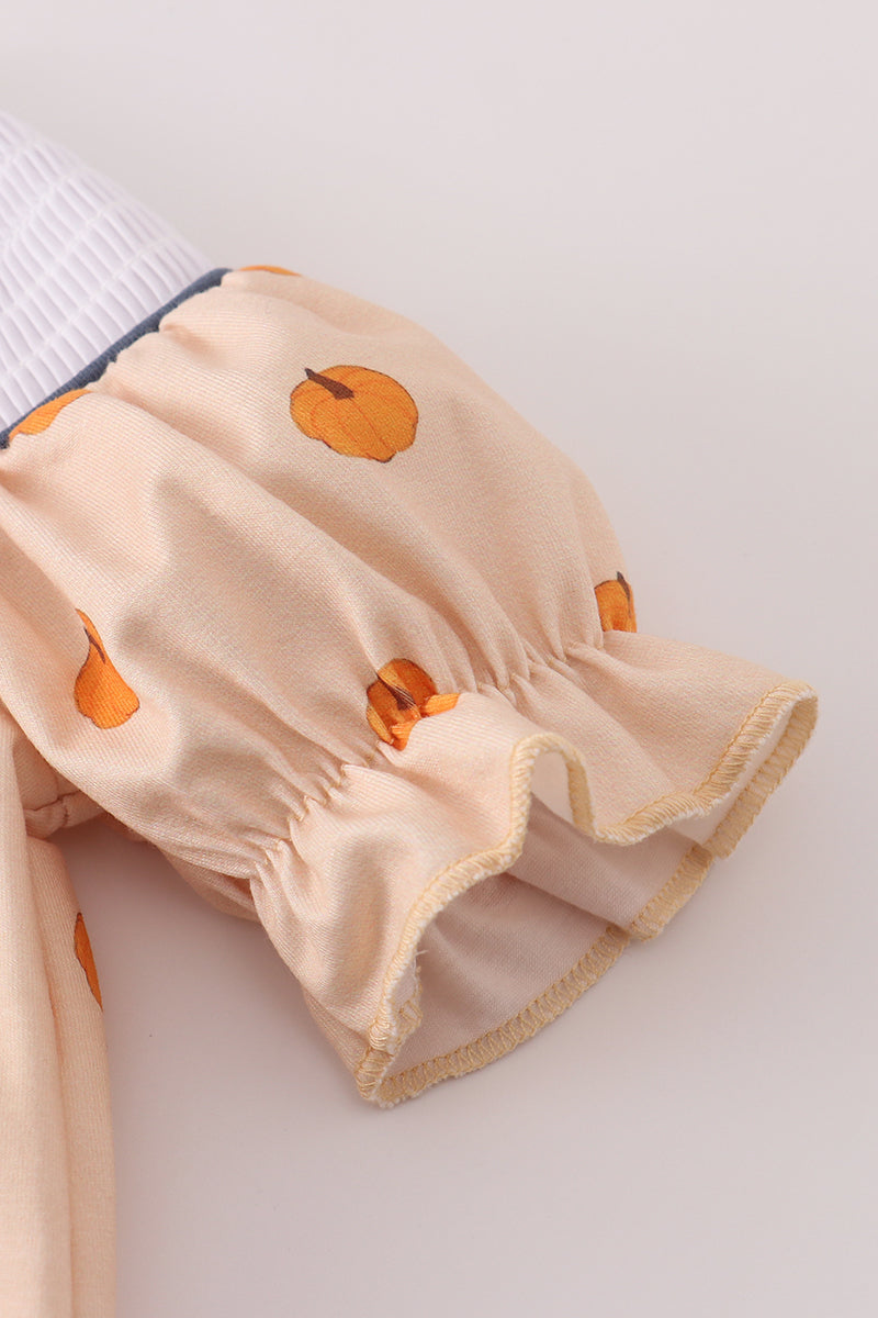 Khaki embroidery smocked romper