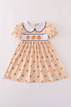 Khaki embroidery smocked dress