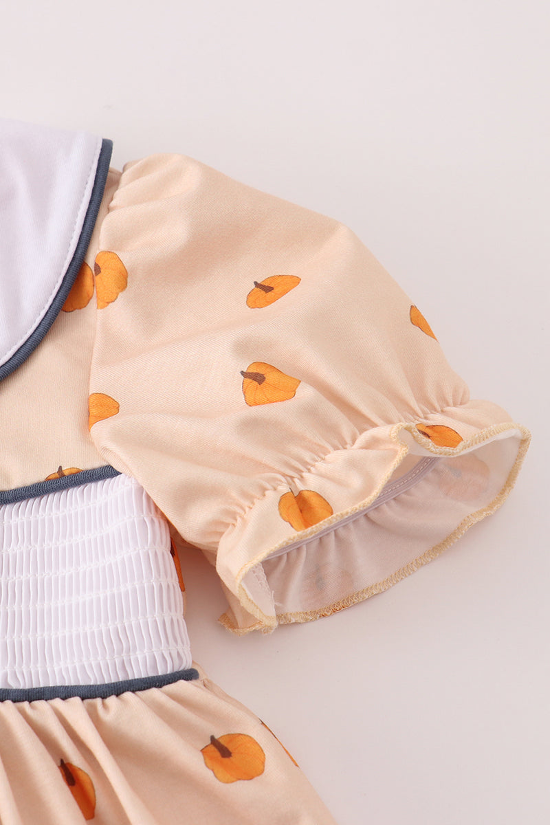 Khaki embroidery smocked dress