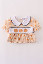 Khaki embroidery smocked dress