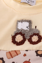 Yellow tractor french knot romper