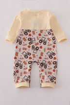 Yellow tractor french knot romper