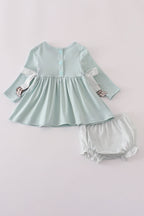 Blue boots embroidery ruffle bloomer set
