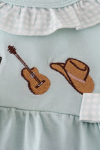 Blue boots embroidery ruffle bloomer set