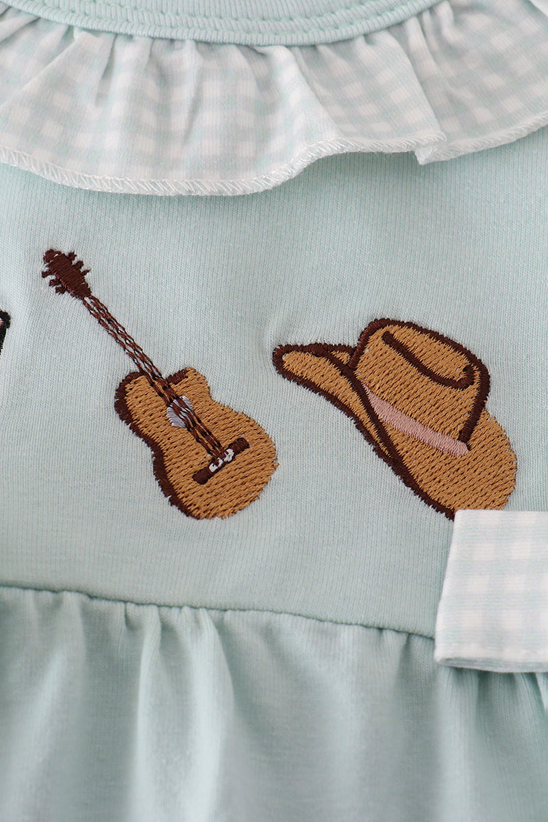 Blue boots embroidery ruffle bloomer set