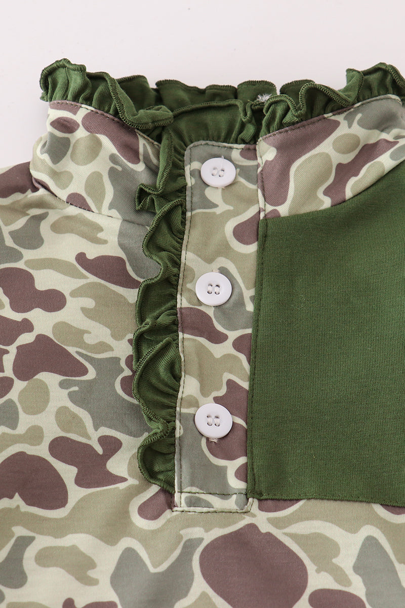 Camouflage print ruffle pants set