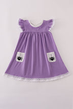 Purple spider embroidery ruffle dress