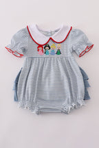 Blue princess embroidery stripe ruffle bubble
