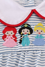 Blue princess embroidery stripe ruffle bubble