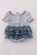 Blue princess embroidery stripe ruffle bubble